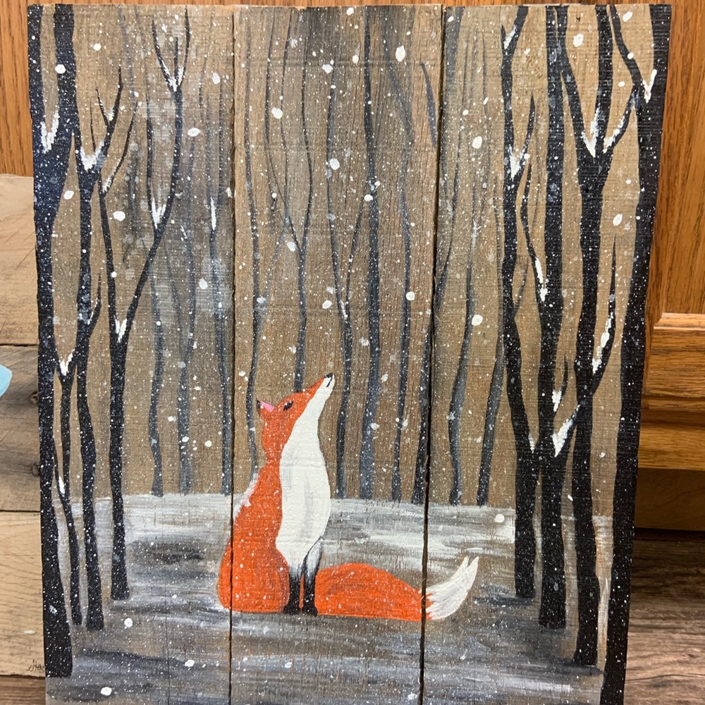 Fox in the woods. Reclaimed Pallet wood